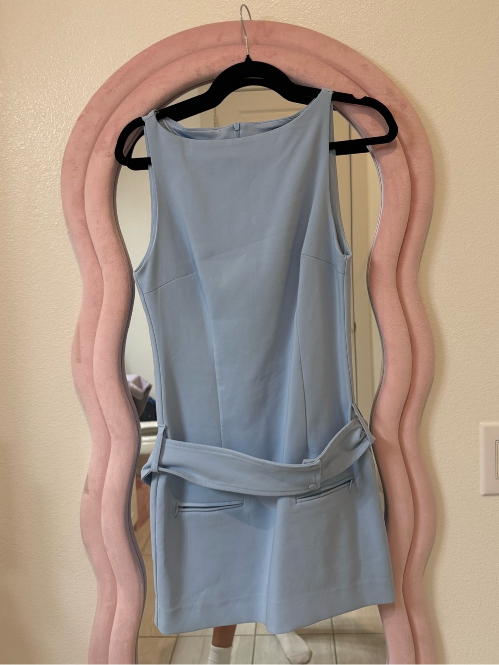 Zara Sleeveless Light Blue Belted Shift Dress